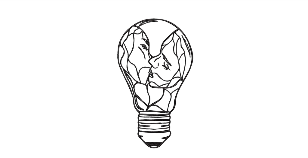 Kissing Couple Light Bulb Machine Embroidery Design