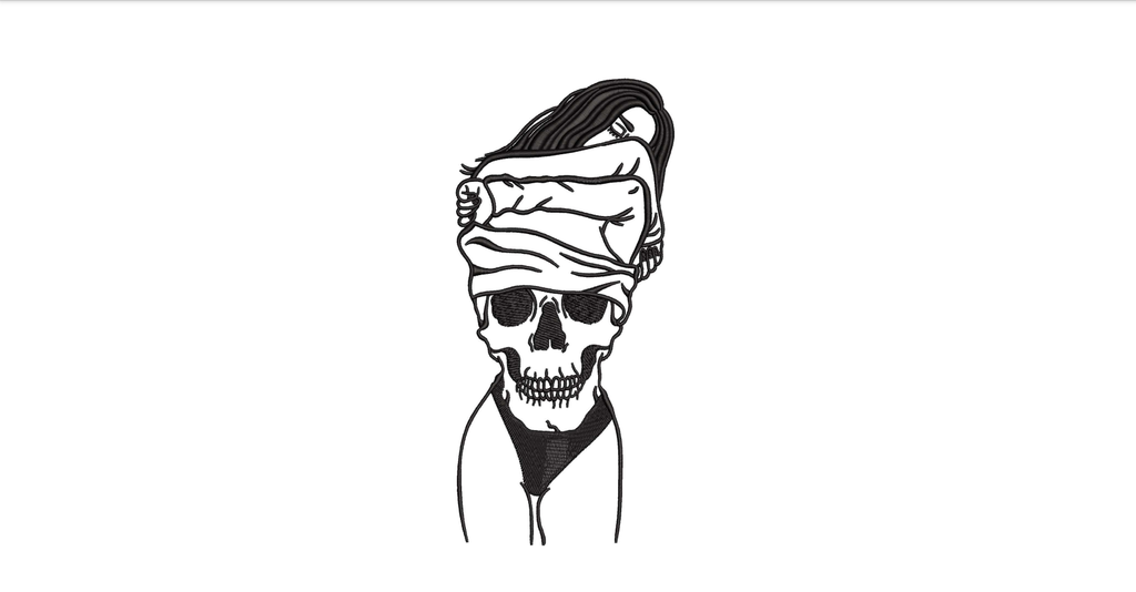 Girl Taking Off Sweater Skull Machine Embroidery Design - Gothic Girl Linework Patch Digital File