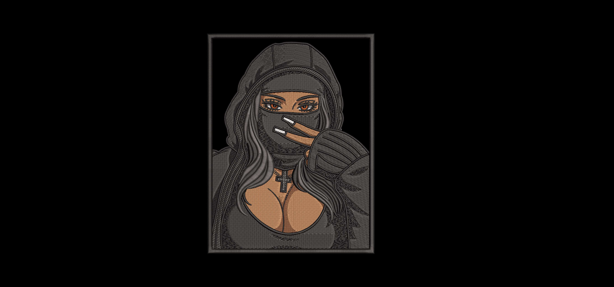 Ski Mask Girl Streetwear Embroidery Design