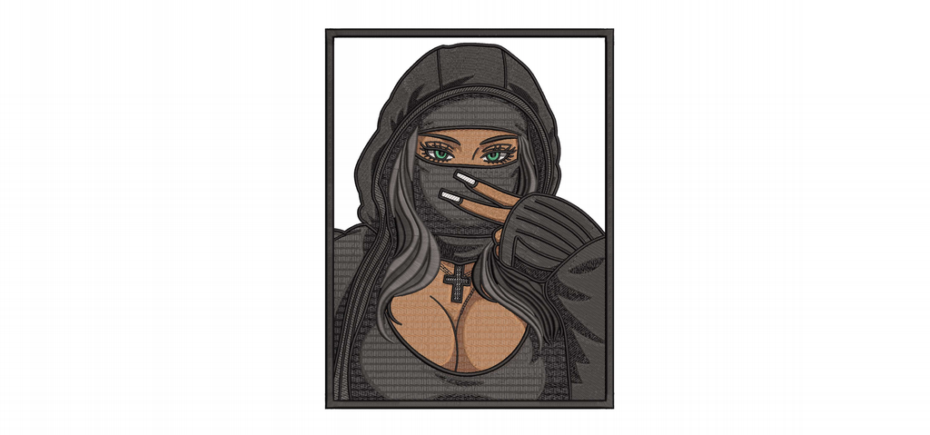 Ski Mask Girl Streetwear Embroidery Design