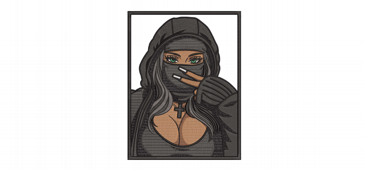 Ski Mask Girl Streetwear Embroidery Design