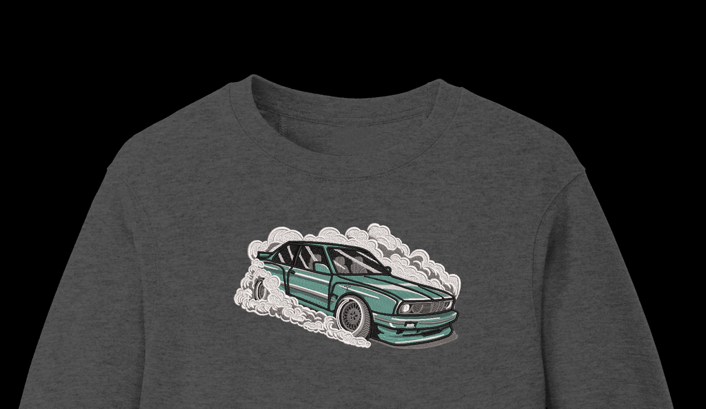 BMW E30 Drift Smoke Machine Embroidery Design - Retro Classic Car Patch Digital File