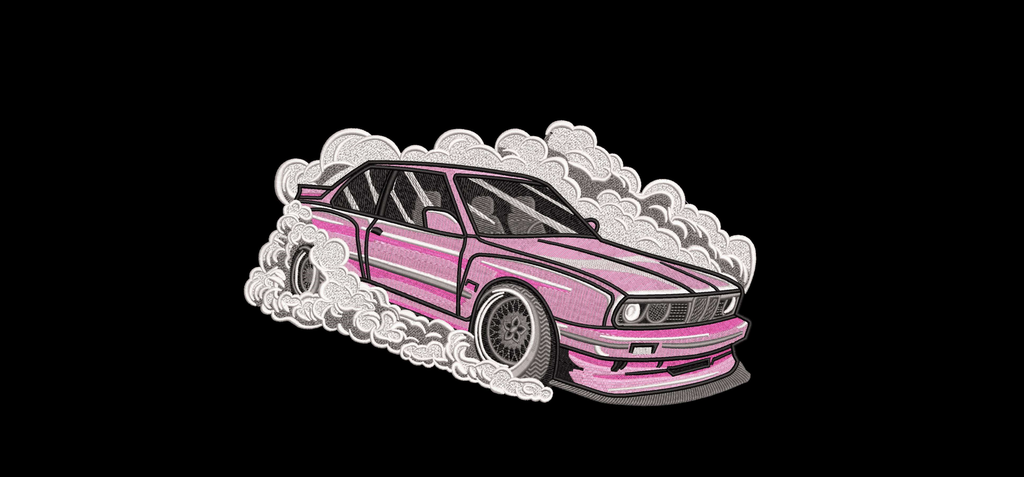 BMW E30 Drift Smoke Machine Embroidery Design - Retro Classic Car Patch Digital File