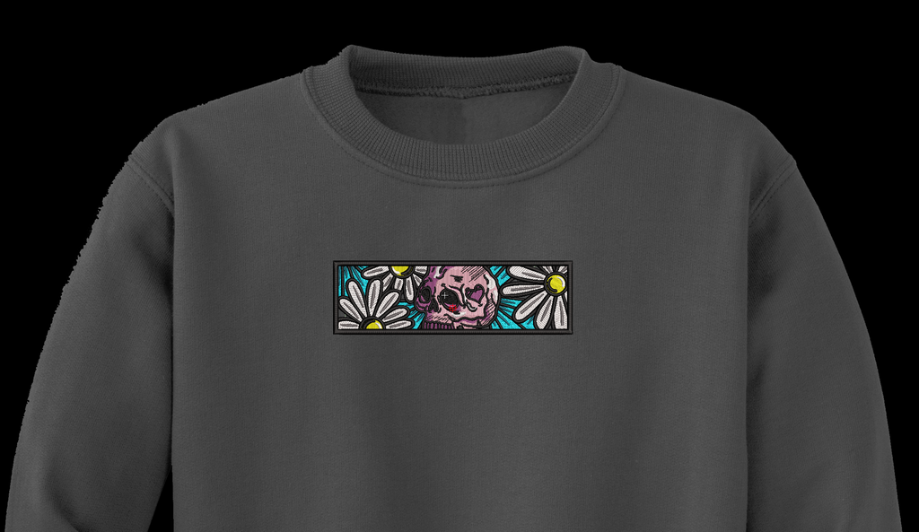 Pink Skull and Daisies Machine Embroidery Design