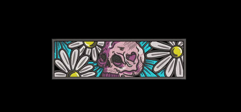 Pink Skull and Daisies Machine Embroidery Design
