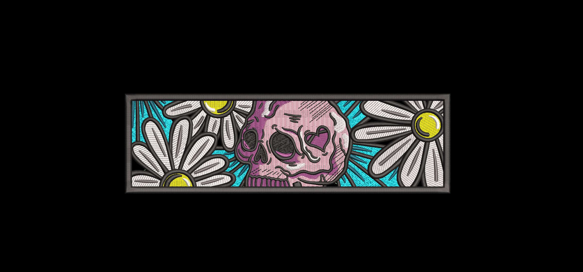 Pink Skull and Daisies Machine Embroidery Design