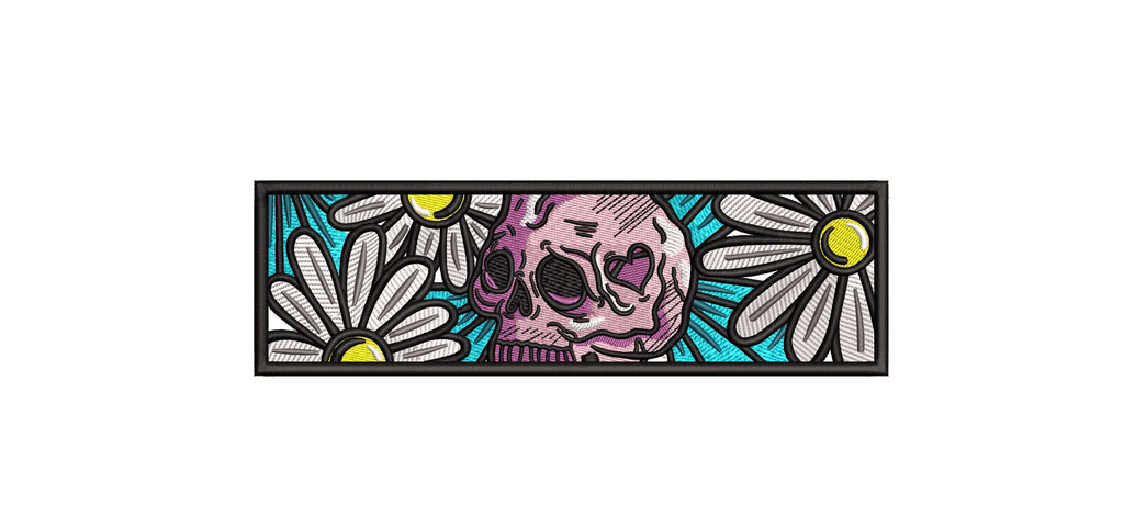 Pink Skull and Daisies Machine Embroidery Design