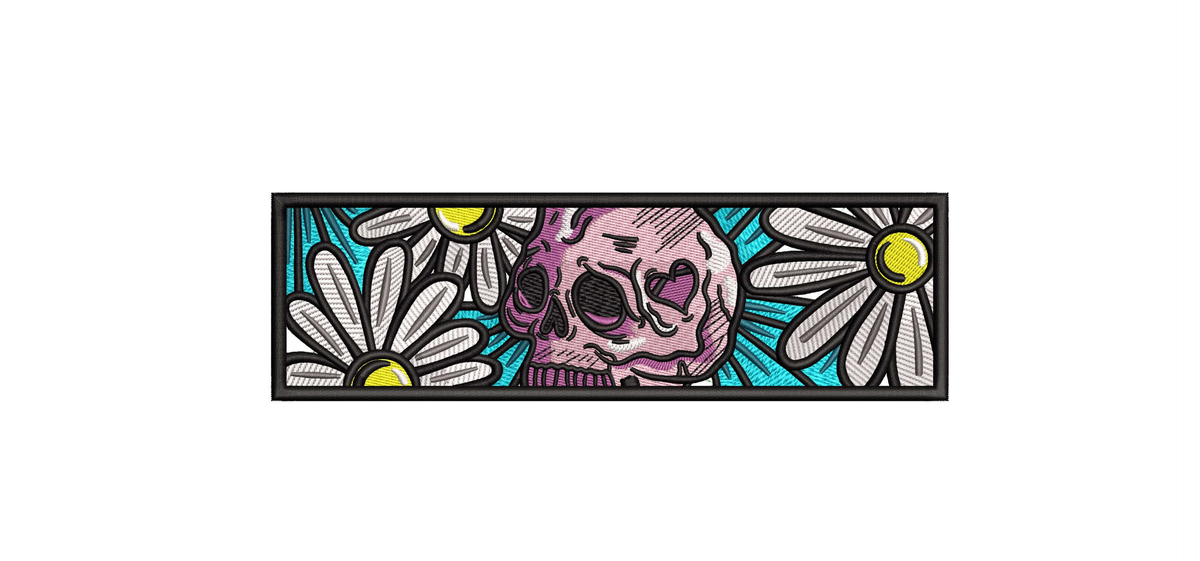 Pink Skull and Daisies Machine Embroidery Design