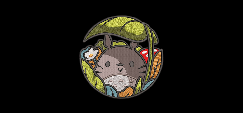 Cute Forest Spirit with Leaf Umbrella Machine Embroidery