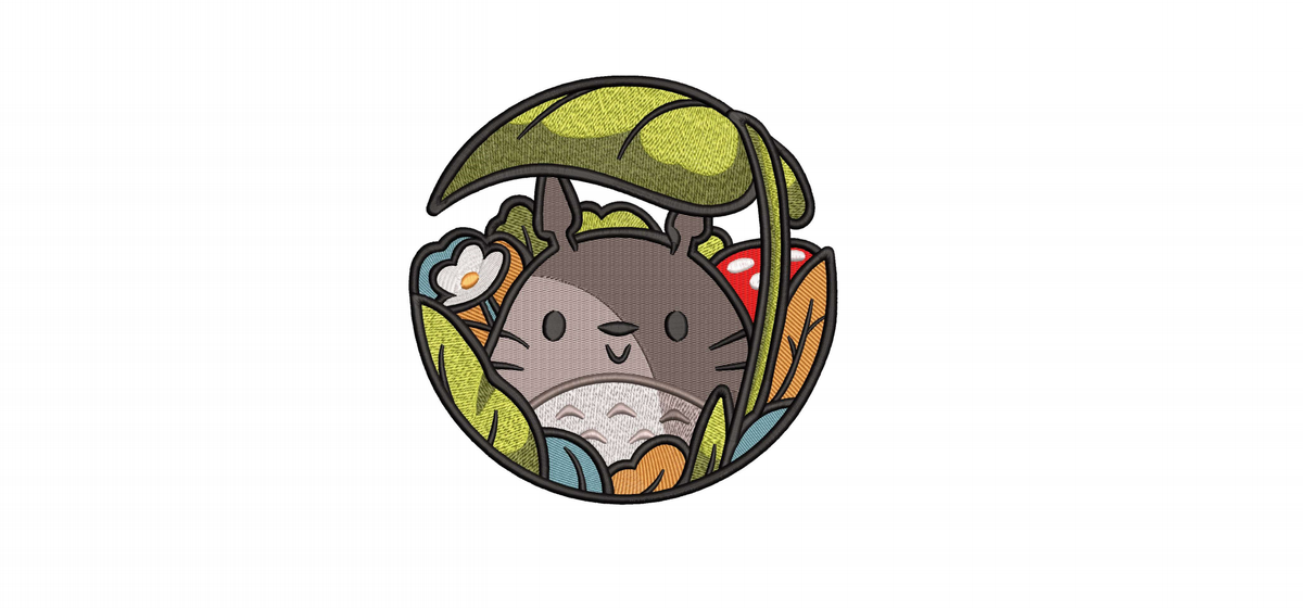 Cute Forest Spirit with Leaf Umbrella Machine Embroidery