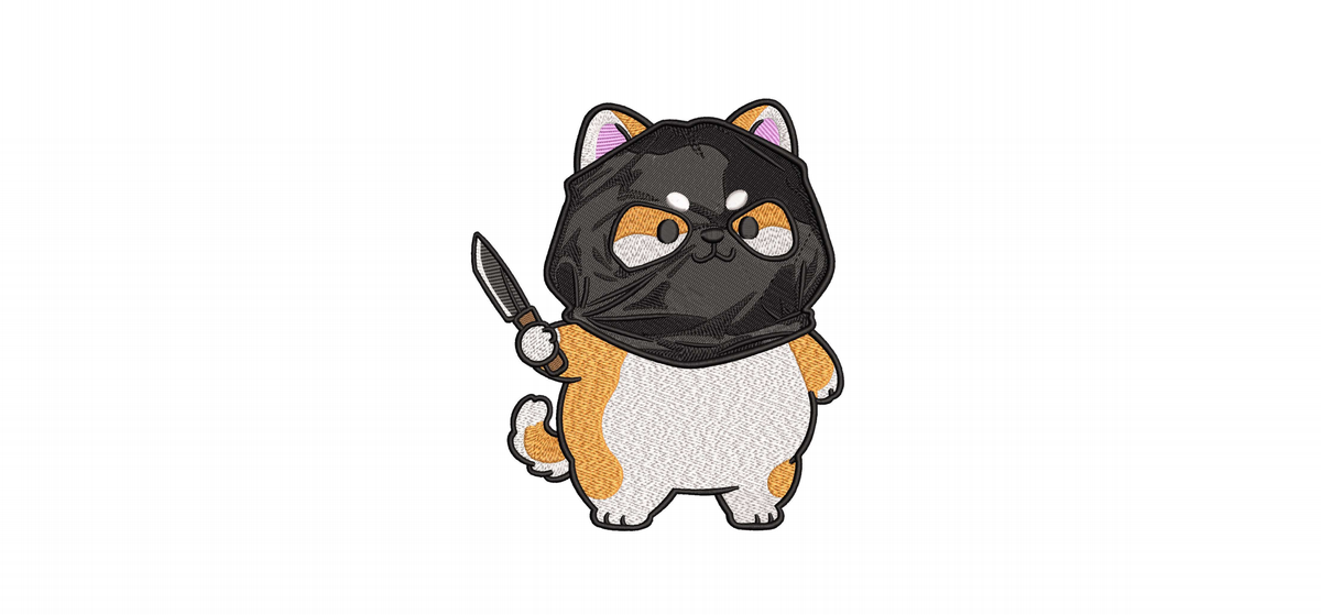 Balaclava Shiba Dog with Knife Machine Embroidery Design