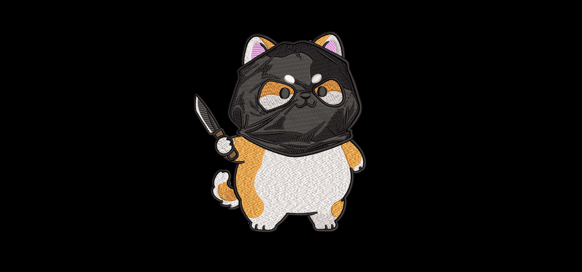 Balaclava Shiba Dog with Knife Machine Embroidery Design