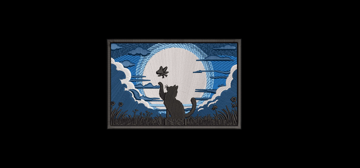 Black Cat and Butterfly Sunset Landscape Machine Embroidery