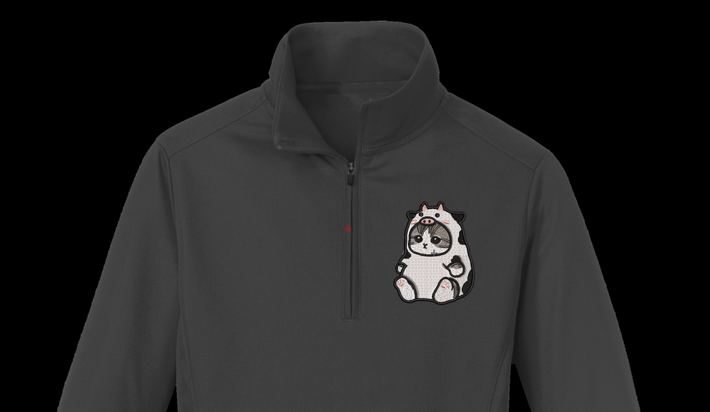 Cute Cat in Cow Costume Machine Embroidery Design - Kawaii Kitten Onesie Patch Digital File