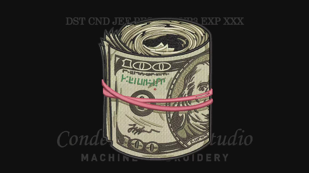 Rolled 100 Dollar Bills Machine Embroidery Design