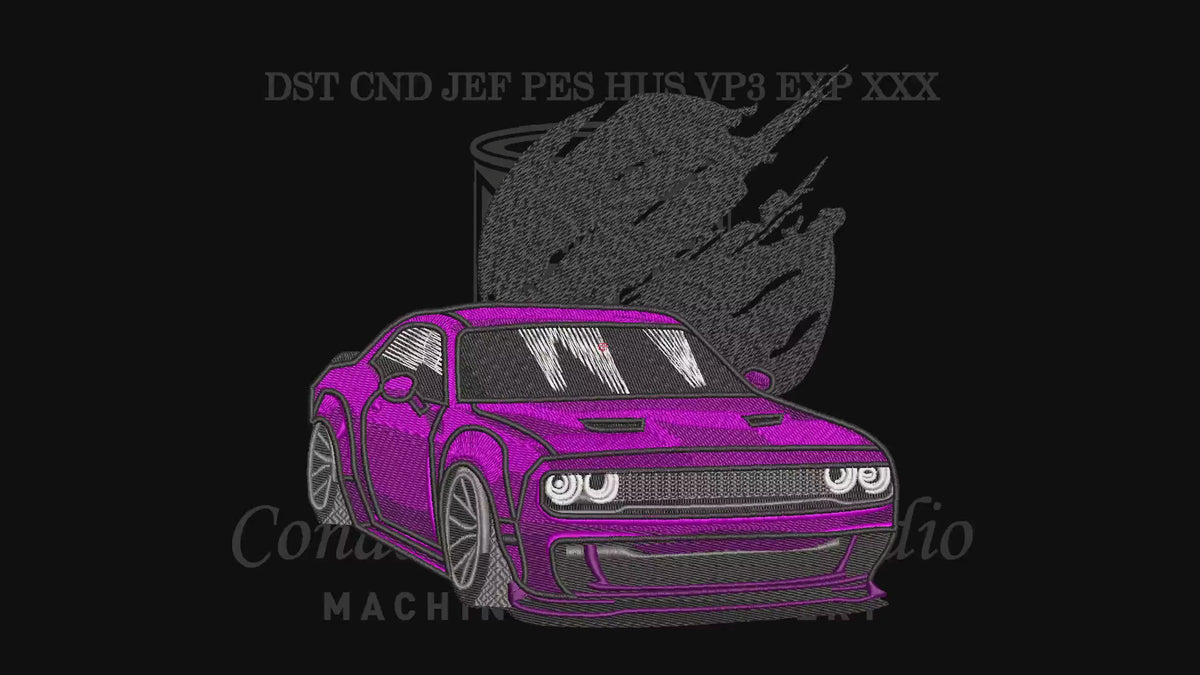 Purple Dodge Challenger SRT Muscle Car Machine Embroidery Design