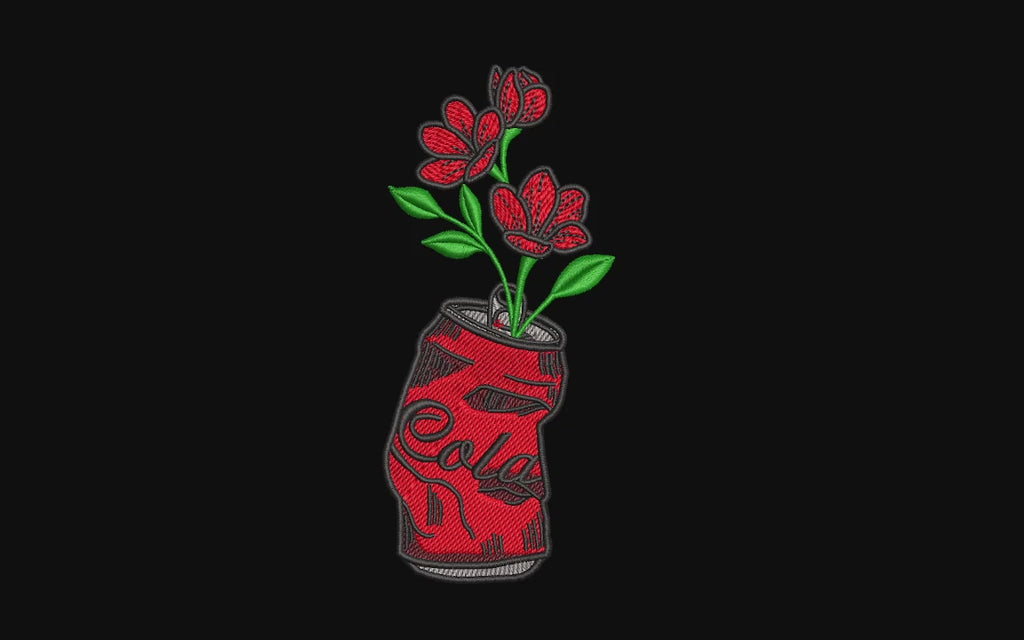 Crushed Soda Can Flowers Machine Embroidery Design - Aesthetic Soda Can Vase Patch Digital File