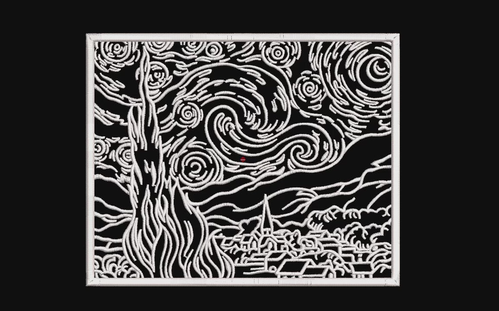 Van Gogh Starry Night Machine Embroidery Design - Famous Painting Linework Patch Digital File
