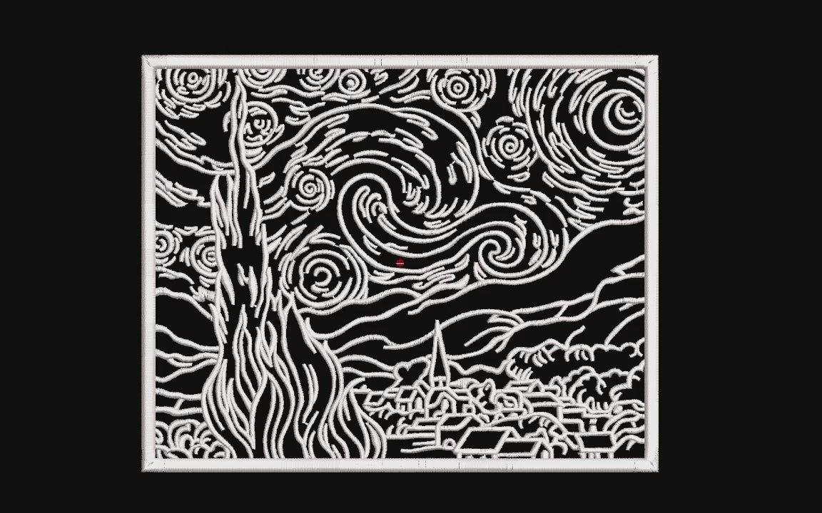 Van Gogh Starry Night Machine Embroidery Design - Famous Painting Linework Patch Digital File