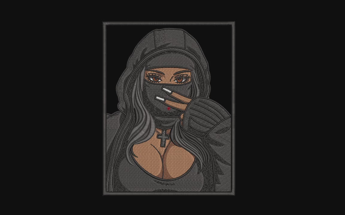 Ski Mask Girl Streetwear Embroidery Design