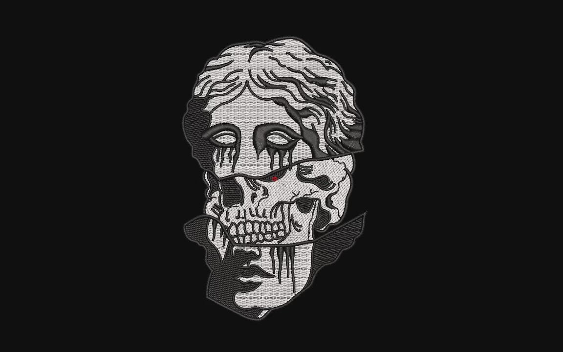 Greek Statue Split Skull Machine Embroidery Design - Dark Academia Bust Patch Digital File