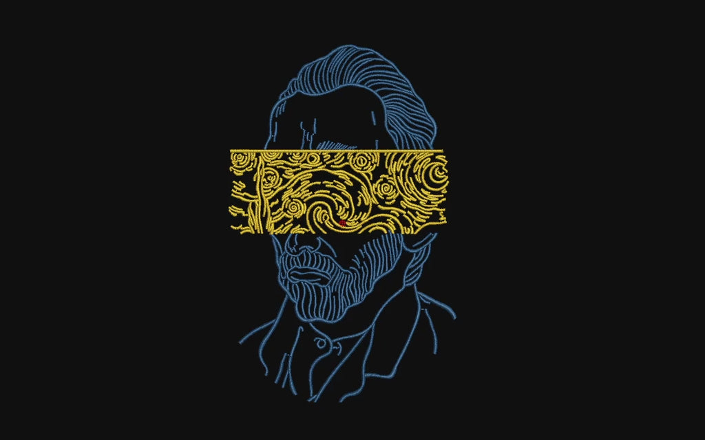 Van Gogh Portrait Starry Night Eyes Machine Embroidery Design - Modern Fine Art Patch Digital File
