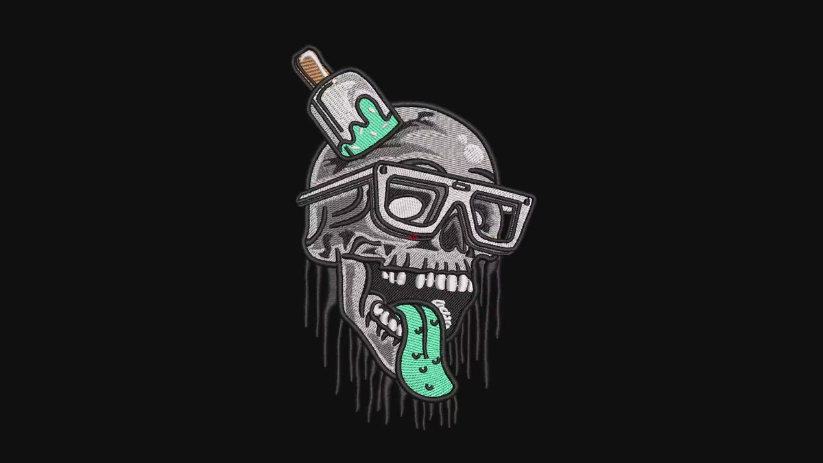 Melting Ice Cream Skull Machine Embroidery Design