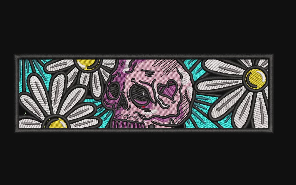Pink Skull and Daisies Machine Embroidery Design