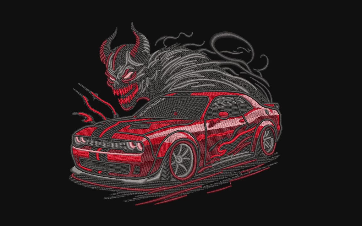 Red Demon Muscle Car Machine Embroidery Design