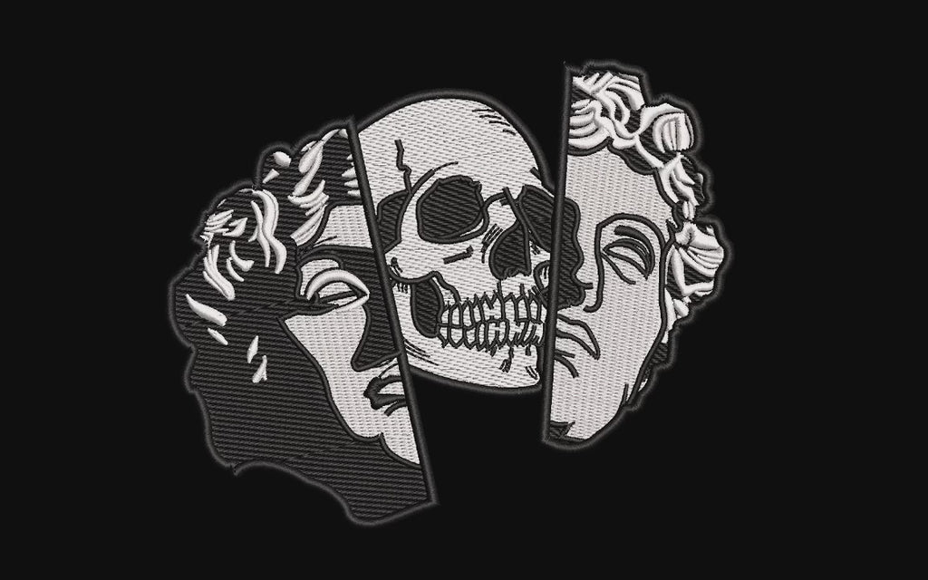 Split Greek Statue Skull Machine Embroidery Design - Dark Academia Bust Patch Digital File