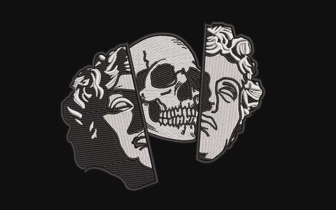 Split Greek Statue Skull Machine Embroidery Design - Dark Academia Bust Patch Digital File