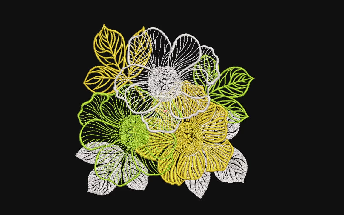 Elegant Floral Bouquet Machine Embroidery Design - Sheer Flower Lace Patch Digital File