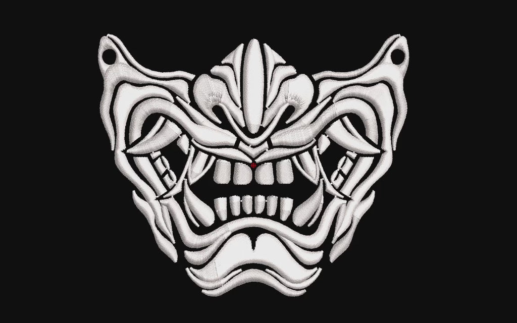 Japanese Samurai Mempo Mask Machine Embroidery Design