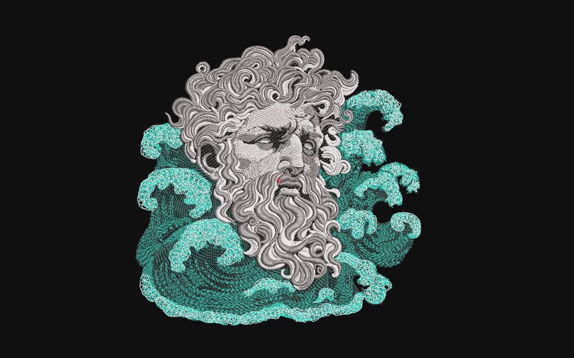 Poseidon Greek God Ocean Waves Machine Embroidery Design - Neptune Statue Patch Digital File