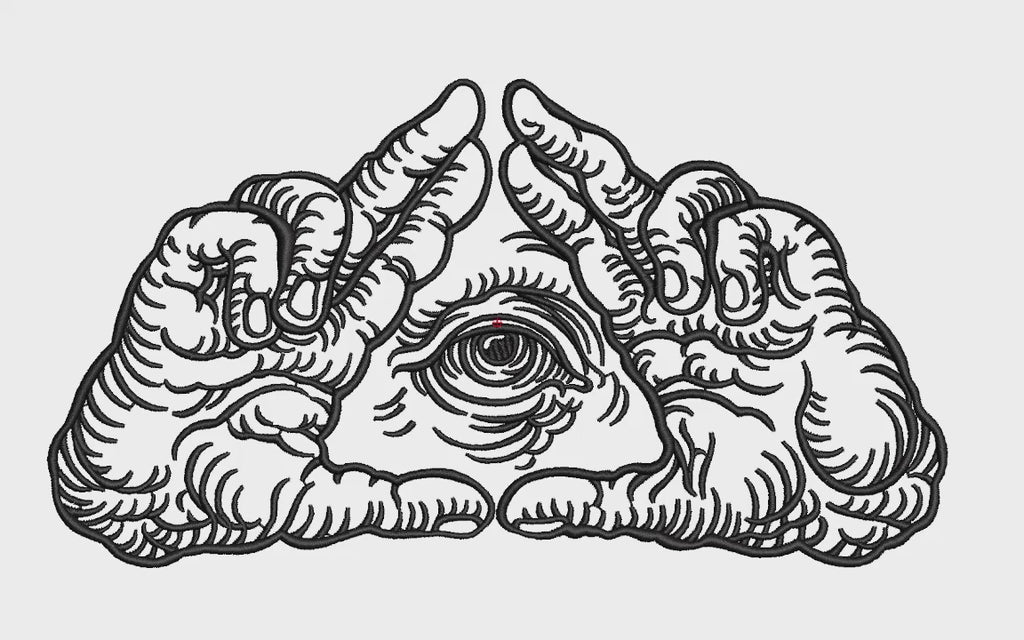 All Seeing Eye Triangle Hands Machine Embroidery Design - Mystical Sacred Geometry Linework Patch Digital File