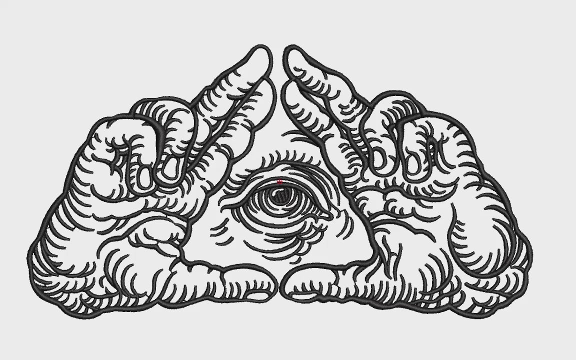 All Seeing Eye Triangle Hands Machine Embroidery Design - Mystical Sacred Geometry Linework Patch Digital File