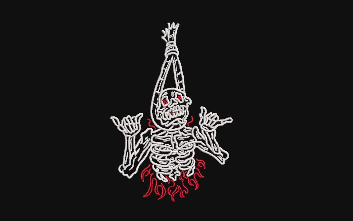 Rocker Skeleton in Flames Machine Embroidery Design