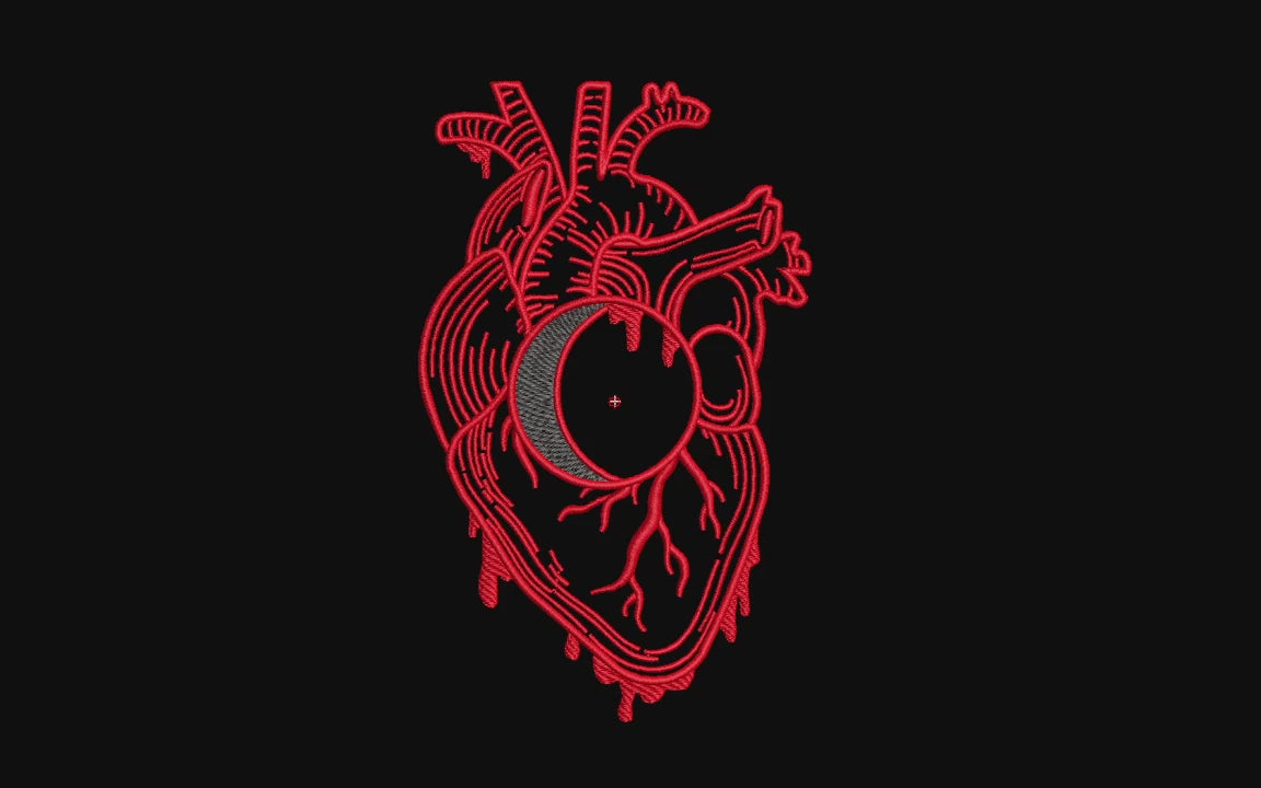 Anatomical Heart Crescent Moon Machine Embroidery Design