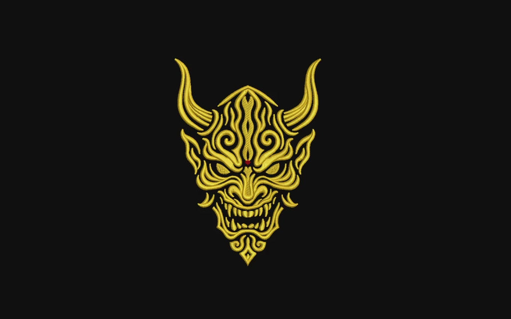 Japanese Red Oni Demon Mask Machine Embroidery Design