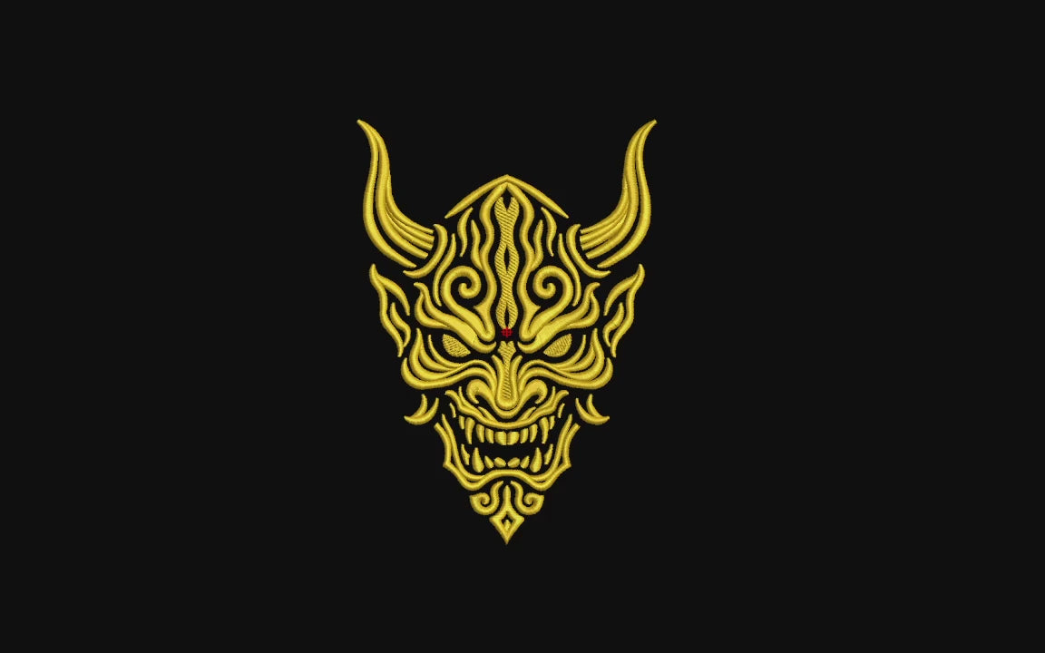 Japanese Red Oni Demon Mask Machine Embroidery Design